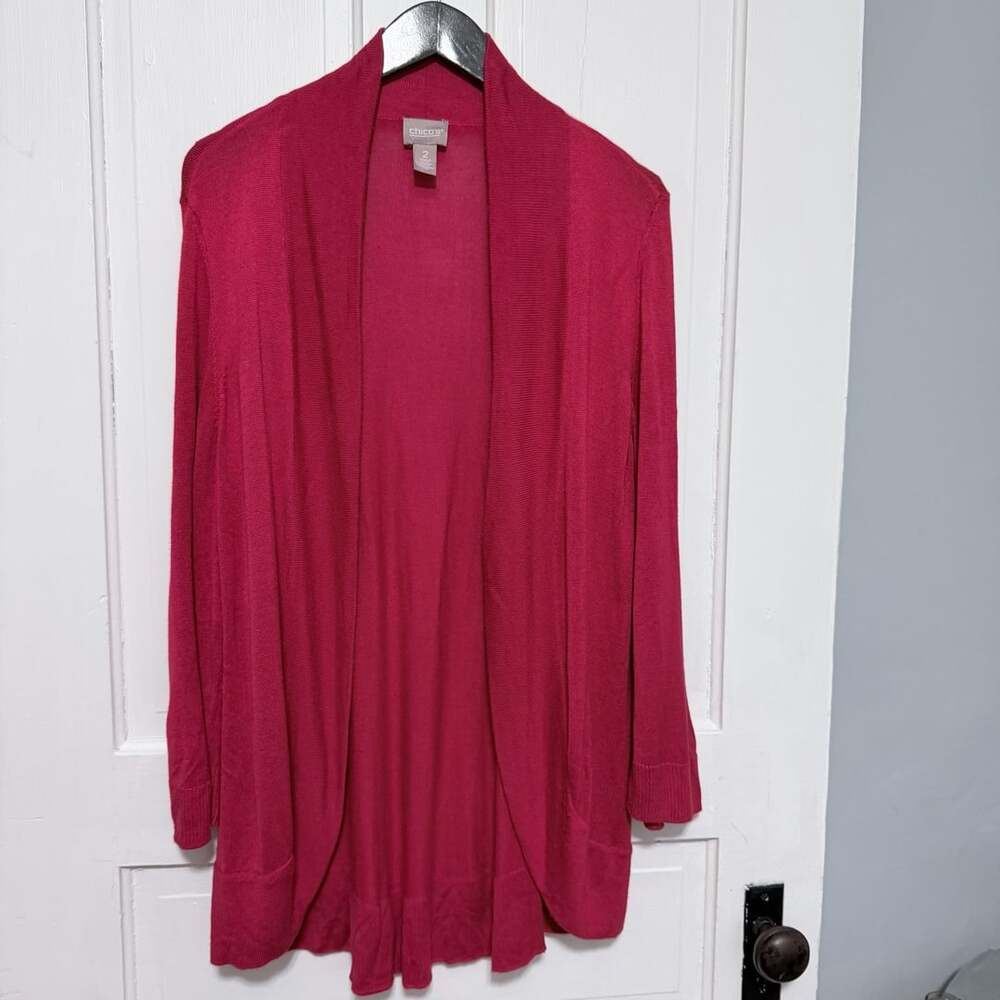 Chico's Women's Red Rayon Open Front Cardigan Size 2